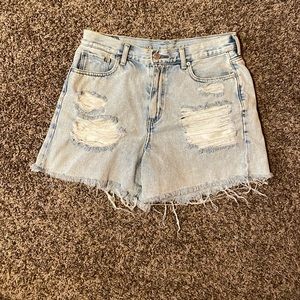 American Eagle Outfitters Light Blue Distressed Denim Jean Shorts